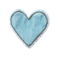 Blue denim heart shaped patch with frayed edges and visible stitching creates charming and rustic appearance png
