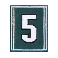 Green embroidered patch featuring number five in white with double border design. patch has rectangular shape and textured fabric appearance png