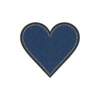 Blue denim heart shaped patch with yellow stitching, perfect for adding touch of style to clothing or accessories. textured fabric and contrasting thread create charming and trendy look png
