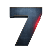 Image features metallic number seven with sleek, futuristic design and red glow on right side, set against transparent background png