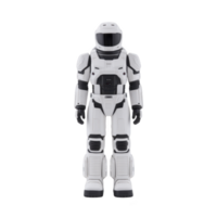 Futuristic white and black robot stands upright, showcasing advanced technology and sleek design. humanoid form suggests potential for various applications in robotics and AI development png