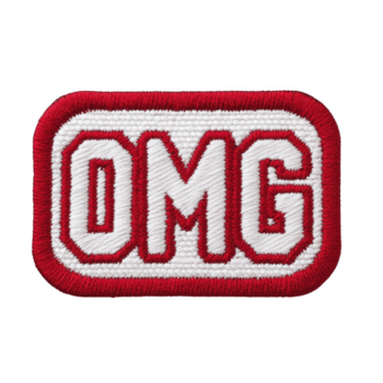 rechteckig gestickt Patch Eigenschaften Fett gedruckt Briefe Oh mein Gott im rot und Weiss, Erstellen spielerisch und ausdrucksvoll Design. Patch ist umrissen im Rot, Hinzufügen beschwingt berühren png