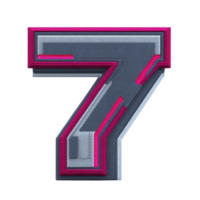 Image features stylized number seven with modern, geometric design. number is primarily dark gray with vibrant pink and light gray accents, creating bold and dynamic appearance. texture resembles png