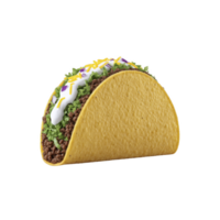 Crunchy taco shell filled with seasoned ground beef, fresh lettuce, shredded cheese, diced onions, and dollop of sour cream. vibrant colors make it look appetizing png