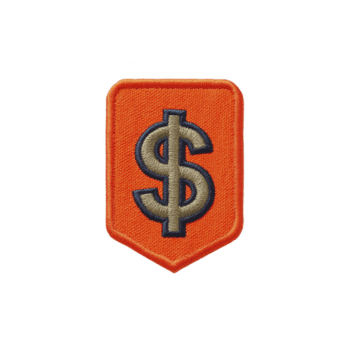 ricamato toppa con dollaro cartello simbolo su arancia sfondo, che rappresentano finanziario temi. toppa è rettangolare con arrotondato bordi e Caratteristiche grassetto design png