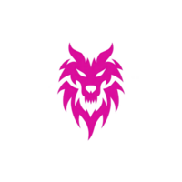 Fierce pink wolf head logo with sharp features and bold lines, set against transparency background, conveys strength and intensity png