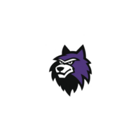 Stylized wolf head logo with bold purple and black color scheme, featuring sharp lines and aggressive expression, set against transparent background png