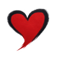 Vibrant red heart with black outline, featuring textured, hand drawn style, conveys sense of love and passion. heart asymmetrical shape adds playful and artistic touch png