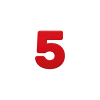 Red number five on transparency background, symbolizing counting or ranking. bold and vibrant design makes it stand out, ideal for educational or decorative purposes png