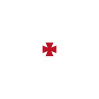 Red cross symbol is centered on transparency background, creating striking contrast. simple design emphasizes boldness of red cross against dark backdrop png