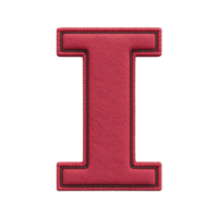 Red textured letter I with stitched border, resembling fabric patch. design is bold and eye catching, suitable for use in various creative projects or as emblem png