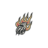 Stylized illustration of flaming skull with bold lines and vibrant colors, evoking sense of energy and intensity. design features flames in red, yellow, and black png