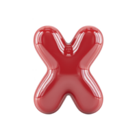 Shiny, red, 3D letter X with glossy finish and smooth surface, resembling balloon or inflatable object, stands out against plain background png