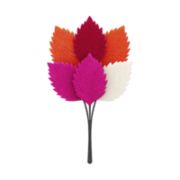 Colorful arrangement of fabric leaves in shades of red, orange, pink, and white, creating vibrant and artistic display. textured leaves are layered to form striking bouquet png