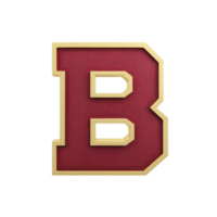 Bold red letter B with gold outline, resembling varsity letterman patch, stands out against plain background. textured design adds classic and prestigious feel png
