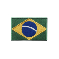 This shows embroidered patch of Brazilian flag, featuring green field with yellow diamond and blue globe with white band. patch is rectangular and has textured appearance.brazilian flag patch png