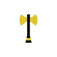 Stylized illustration of double headed axe with yellow blade and black handle, set against plain background. design is simple and modern, emphasizing symmetry and bold colors png