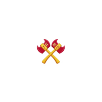 Crossed red and yellow axes with wooden handles symbolize strength and teamwork. vibrant colors and simple design convey sense of unity and power png