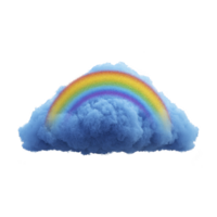 Fluffy blue cloud with vibrant rainbow arching over it creates whimsical and dreamy scene. colorful spectrum adds touch of magic and wonder to soft, airy cloud png