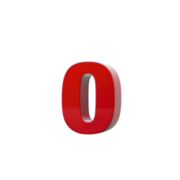 Shiny red 3D number zero stands out against plain background, showcasing bold and modern design. glossy finish adds depth and dimension, making it visually striking png