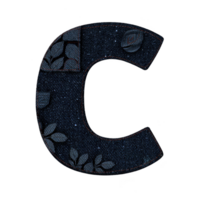 Large, textured letter C with dark blue color and decorative leaf patterns creates stylish and artistic design. intricate details add unique touch to bold letter png