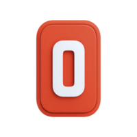 3D illustration of red rectangular block with white number zero in center, isolated on transparency background. design is modern and minimalistic png