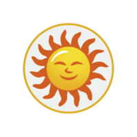 Cheerful sun with smiling face and orange rays radiates warmth and positivity, set against transparency background. design is simple and bright, evoking feelings of happiness and energy png