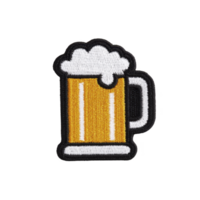 Colorful embroidered patch of beer mug with frothy foam on top, showcasing playful and vibrant design. patch is ideal for clothing or accessories, adding fun touch png