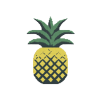 Cross stitch pattern of pineapple with green leaves and yellow body on transparency background, showcasing simple and vibrant design png