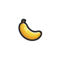 Vibrant illustration of single yellow banana with glossy shine, set against plain background. banana is depicted in cartoon style, emphasizing its bright color and smooth texture png