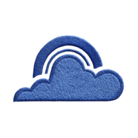 Blue embroidered patch featuring cloud with rainbow design, showcasing intricate stitching and texture. patch is isolated transparency background, highlighting its vibrant color and craftsmanship png