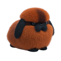 Fluffy, round, orange and black cartoon rabbit with cute expression sits against transparency background. Its exaggerated fur texture and vibrant colors give it playful and whimsical appearance png