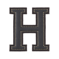 Black leather letter H with beige stitching, creating bold and textured appearance. design is isolated on transparency background, emphasizing its craftsmanship and style png