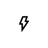Simple black lightning bolt icon on transparent background, symbolizing energy or electricity. minimalist design is often used in digital interfaces or graphic design projects png