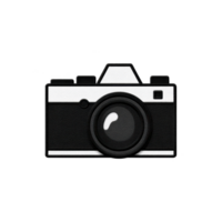 Black and white camera icon with simple, minimalist design, featuring lens and viewfinder. icon is suitable for photography related themes or applications png