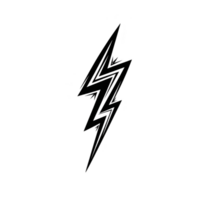 Bold black lightning bolt symbol on transparency background, representing energy and power. jagged design conveys sense of speed and intensity, often associated with electricity and storms png