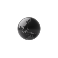 Shiny black and gray globe with focus on Asia and Australia, set against transparent background, conveys modern and sleek design png