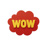 Bold, red cloud shape with word WOW in large, yellow letters creates striking and playful design. This eye catching graphic conveys excitement and surprise png