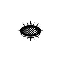 Black and white illustration of sun with rays extending outward, featuring circular center with small dots. design is simple and stylized, evoking sense of warmth and energy png