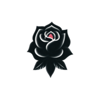 Black rose tattoo design with hint of red in center, showcasing bold and mysterious aesthetic. design features sharp lines and stylized appearance png