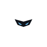 Minimalist black mask with sharp angles and blue eyes creates mysterious and intriguing design. simple yet striking illustration evokes sense of stealth and secrecy png