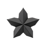 Black origami star with five symmetrical points, showcasing intricate folds and textured surface, is displayed against plain background. geometric design highlights precision and creativity png