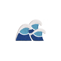 This features embroidered patch of stylized ocean waves with shades of blue and white, conveying sense of movement and energy. design is simple yet dynamic, perfect for adding nautical touch to png