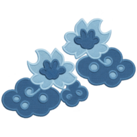 Blue embroidered floral design with cloud motifs, featuring intricate stitching and layered textures. pattern combines light and dark blue shades, creating harmonious and artistic appearance png