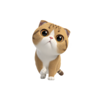 Cute animated cat with large eyes and curious expression stands on its hind legs, looking upwards. cat has round face and fluffy tail, adding to its adorable appearance png