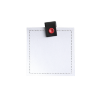 White square note with stitched edges is pinned by red pushpin on surface, creating simple and organized look. note is blank, ready for writing png