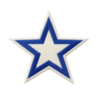Blue and white embroidered star patch with bold outline, perfect for adding decorative touch to clothing or accessories. design is simple yet striking, ideal for customization png