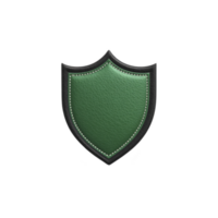 Green leather shield with black border and stitching, symbolizing protection and security. texture and color give it classic and elegant appearance, suitable for various design themes png