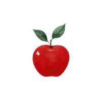 Vibrant red apple with two green leaves on top, isolated on transparency background, showcasing its glossy texture and fresh appearance png
