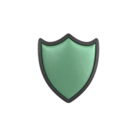 Green leather shield with black border, symbolizing protection and security, is displayed against transparency background. texture of leather adds realistic touch to emblem png